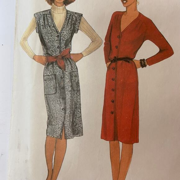 McCalls 7239 Dress Jumper Pattern Miss 8 Front Button Patch Pocket Office - Picture 1 of 5